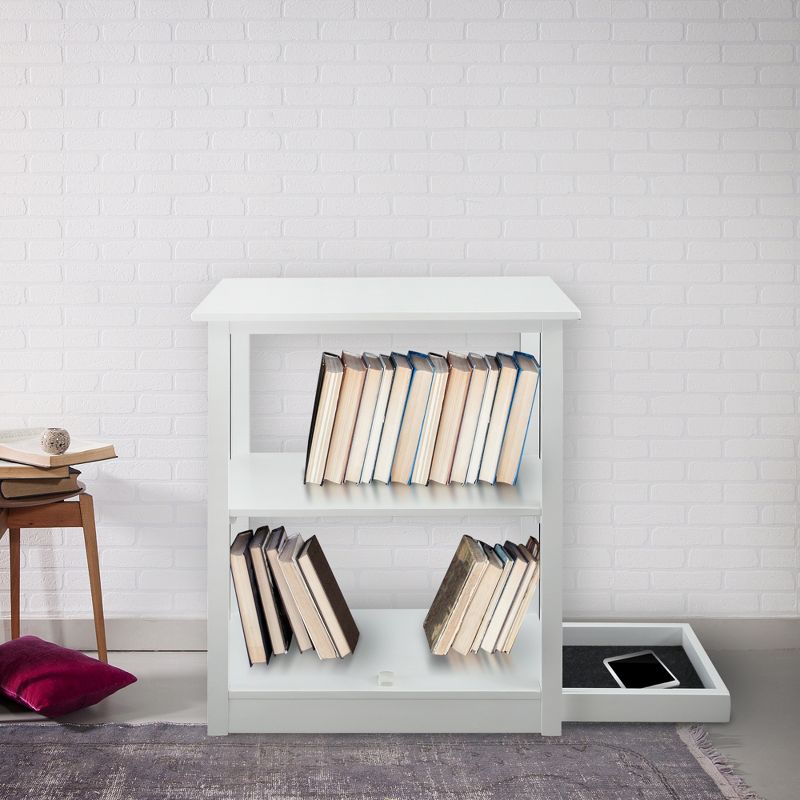 34" Adams 3 Shelf Bookcase with Concealed Sliding Track White - Flora Home, 6 of 8