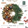24 Inch Pre-Lit Christmas Wreaths for Front Door, Holiday Xmas Wreath with Battery Operated Lights, Pine Cones, Berries, Ball Ornaments, Leaves - 3 of 4