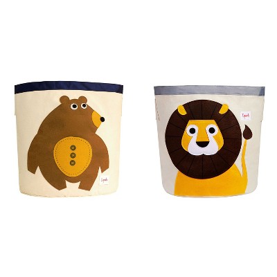 3 Sprouts Canvas Storage Bin Laundry and Toy Basket for Baby and Kids, Bear and Lion