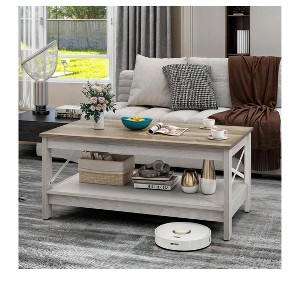 Coffee Table With Storage Shelf For Living Room,Modern Industrial Coffee Tables With 2-Tier Thicker Legs,Wood Accent Cocktail Center Coffee Table - 1 of 4