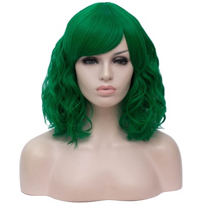 Unique Bargains Women's Curly Wigs 14" Green with Wig Cap Fluffy Curly Wavy