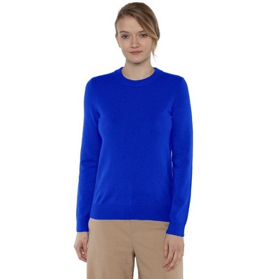 JENNIE LIU Women's 100% Pure Cashmere Long Sleeve Crew Neck Pullover Sweater