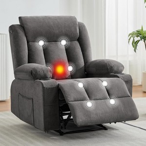 Recliner Chair, Manual Reclining Sofa with Massage and Heat, Comfy Overstuffed Rocking Chair with Side Front Pockets and Cup Holder for Living Room - 1 of 4