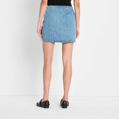 Women's Denim Studded Mini A-Line Skirt - Future Collective Blue Denim - image 2