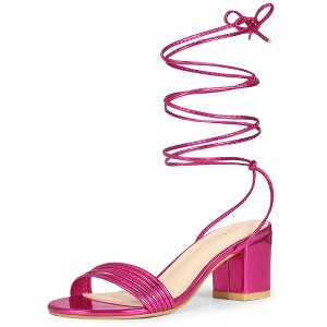 Allegra K Women's Open Toe Sparkle Strappy Lace Up Block Heel Sandals - 1 of 4