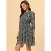 Allegra K Women's Smocked Shirred 3/4 Sleeve Asymmetrical Hem Pleated Chiffon Floral Dress - 3 of 4