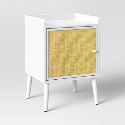 Rattan and Wood Bedside Table White - Pillowfort™