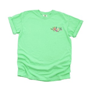 Simply Sage Market Women's Embroidered Flower Cluster Short Sleeve Garment Dyed Tee - 1 of 4