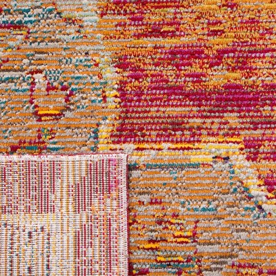 Reversible Oriental Rectangular Orange and Light Blue Synthetic Rug