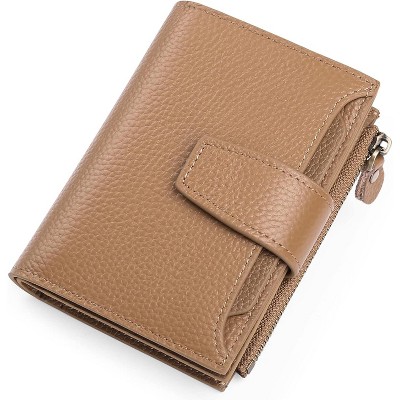 BEAFUP Women's Genuine Leather Wallet,Compact Size Wallet, RFID Blocking,with 14 Slots and 2 Zippered Pockets & Zipper Coin Pouch