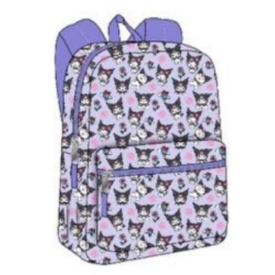 Kuromi All Over Nylon Purple Kids School Backpack 16" School Bookbag for Girls