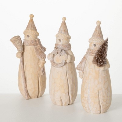 13.5"H Sullivans Christmas Rustic Snowman Figurine Set of 3  Natural