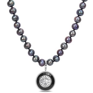 EVERLY JEWELRY |Sterling Silver 7-7.5mm Black Cultured Freshwater Pearl and 8 CT TGW Black Agate Men's Necklace with Large Lobster Clasp - 1 of 4