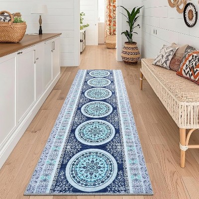 Washable Vintage Printed Rug Non Slip Low Pile Rug Soft Retro Throw Floor Cover Foldable Indoor Carpet for Living Room Bedroom