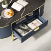 Modern Fluted Coffee Table, 48'' Oval Coffee Table with Drawer, Faux Marble Top, Wooden Center Table with Gold Metal Decor for Living Room - 4 of 4