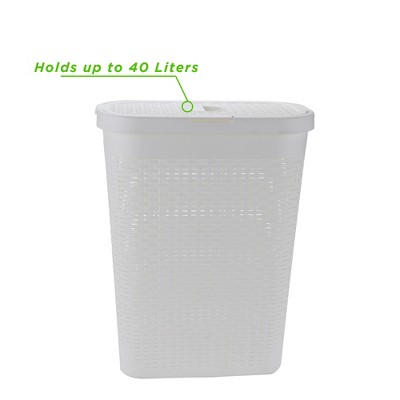 White Slim Rectangular Wicker Laundry Hamper with Lid