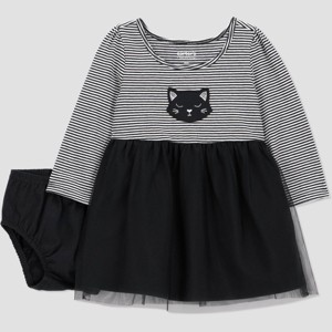 Carter's Just One You® Baby Girls' Halloween Striped Cat Dress - Black - 1 of 4