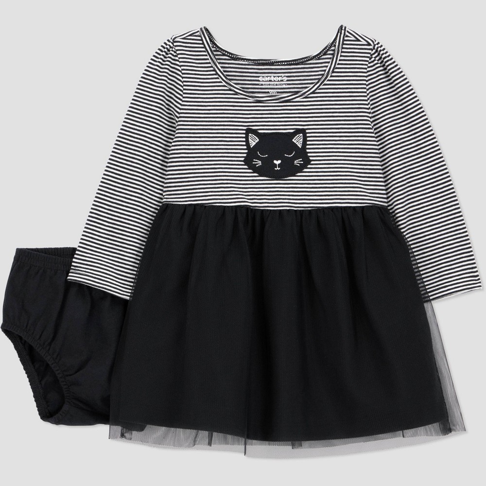 Carter's Just One You® Baby Girls' Halloween Striped Cat Dress - Black 3M