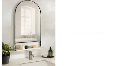 Chadwin Natural Black 20" x 34" Arched Wall Mirror with Mango Wood Shelf