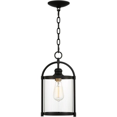 John Timberland Modern Outdoor Hanging Light Fixture Black Warm Brass Metal 15" Clear Glass for Exterior House Porch Patio Outside