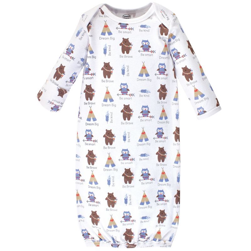 Luvable Friends Baby Boy Cotton Long-Sleeve Gowns 4pk, Blue Bear, 0-6 Months, 3 of 7