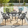 5-Piece Cast Aluminum Outdoor Dining Set with Beige Cushions, Round Table & Ergonomic Chairs - for Patio, Backyard - 2 of 4