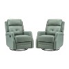Set of 2 Basilio 28.74 Wide Tufted Wooden Upholstery Genuine Leather Swivel Rocker Recliner with Nailhead Trims| ART OF LIVING DESIGNS - 2 of 4