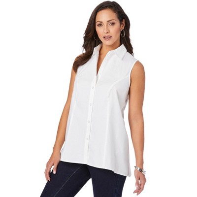 Jessica London Women's Plus Size Stretch Cotton Poplin Sleeveless Shirt