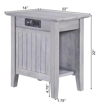 Nantucket Driftwood Rectangular Side Table with Charging Station