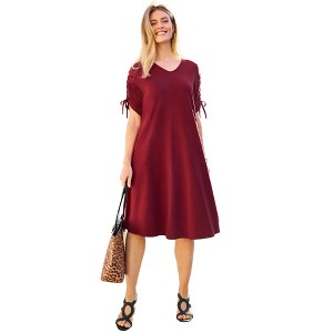 Jessica London Women's Plus Size Tie Sleeve Midi Dress - 1 of 2