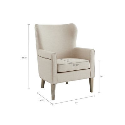 Elegant Natural Wood Wingback Accent Chair with Nailhead Trim