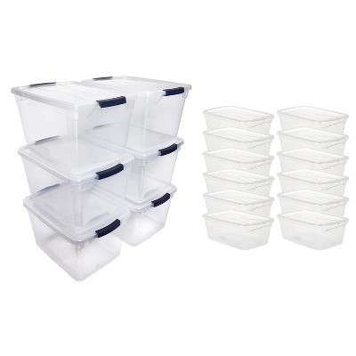 Rubbermaid 12 Quart Stackable Molded Plastic Easy Access Stackable Storage  Bins With Lid For The Garage, Bedroom, Closet, Or Shed, Clear : Target