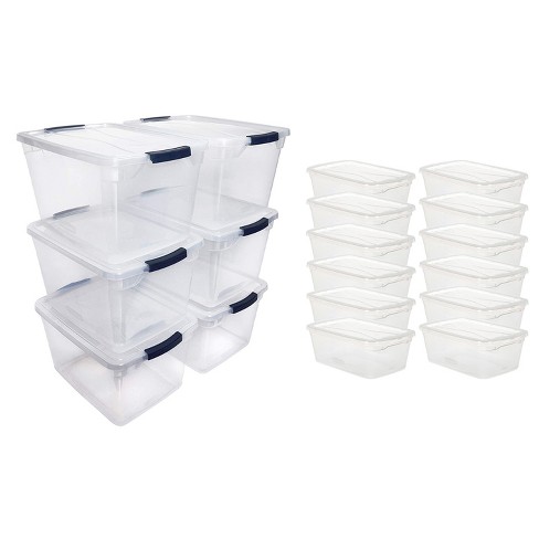 Rubbermaid Cleverstore (6) 30 qt. and (12) 6 qt. Plastic Storage Tote Container, Clear