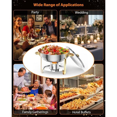 Gold Stainless Steel Round Chafing Dish Buffet Set, 4 Pack