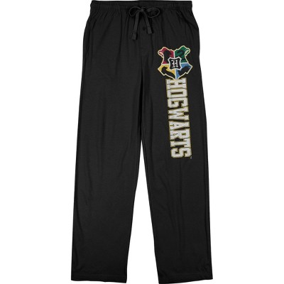 Harry Potter Houses of Hogwarts Emblems Men's Black Drawstring Sleep Pajama Pants