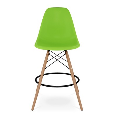 HomeRoots 28" Green And Brown Heavy Duty Plastic And Solid Wood Counter Height Bar Chair
