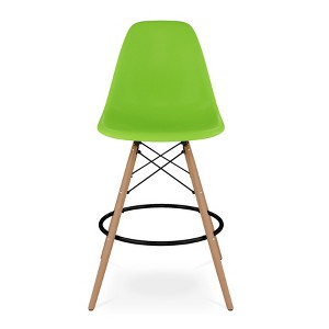 HomeRoots 28" Green And Brown Heavy Duty Plastic And Solid Wood Counter Height Bar Chair - 1 of 4