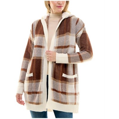 Crave Fame Womens Fleece Lined Hooded Cardigan Sweater