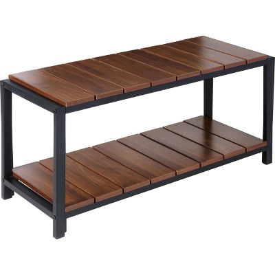 Honey-Can-Do 2 Tier Shoe Storage Bench Walnut: Shoe Rack Bench, Holds 8 Pairs, Ground Freestanding, Particle Board Frame