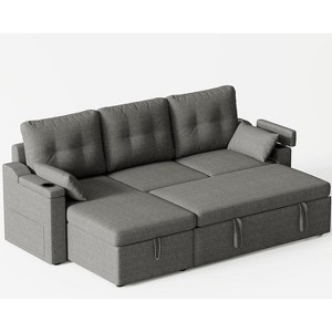 Sleeper Sofa with Storage, Pull Out Sectional Couch, Modern Reversible L Shaped Sofa Bed with USB Type-C Ports & Removable Covers, Dark Gray - 1 of 4