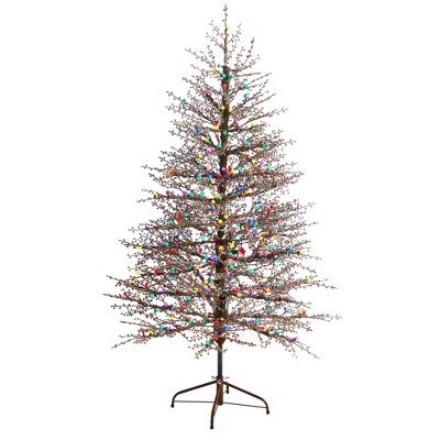 Nearly Natural 6' Frosted Berry Twig Prelit LED Multi Color Gumball Lights Artificial Christmas Tree