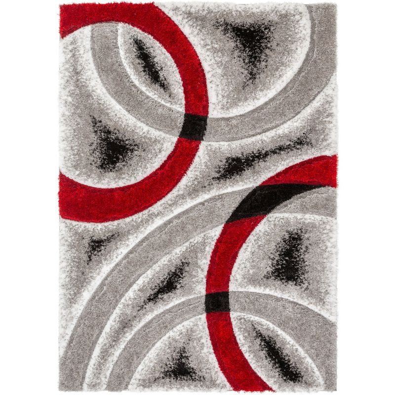 Well Woven Olly Geometric Stripes Thick Soft 3D Textured Shag Red Area Rug, 1 of 8
