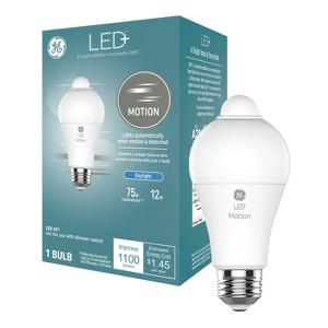 GE LED+ Motion A21 LED Light Bulb Daylight: 12W, 1100 Lumens, Outdoor Motion Detector, Energy Star Certified, E26 Base - 1 of 4