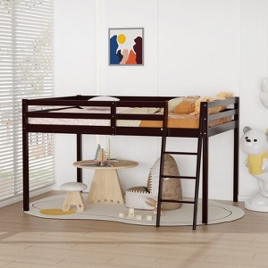 VINGLI Junior Low Loft Bed with Stairs, White Wood Loft Bed Full Size for Adults, Kids and Young Teens, No Box Spring Required,Wood Slat Support - 1 of 4