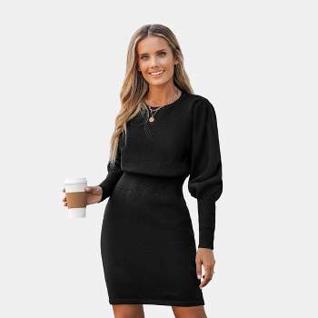 Women's Onyx Gigot Sleeve Bodycon Mini Sweater Dress - Cupshe