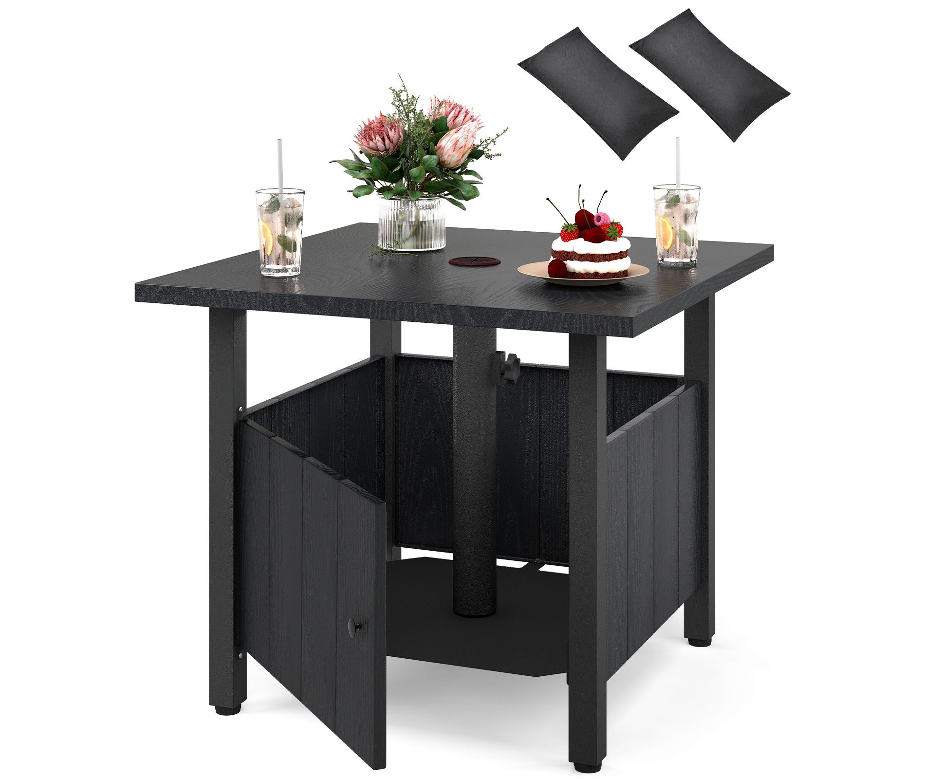Tangkula Outdoor Side Table w/ 1.89" Umbrella Hole Patio Umbrella Table Base Stand
