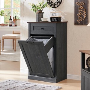 Tilt Out Laundry Hamper Cabinet, Farmhouse Laundry Storage Cabinet with Drawers, Hidden Trash Can Cabinet or Laundry Cabinet for Bathroom, Kitchen - 1 of 4