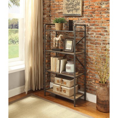 Antique Oak and Sandy Gray 4-Shelf Wood Bookcase