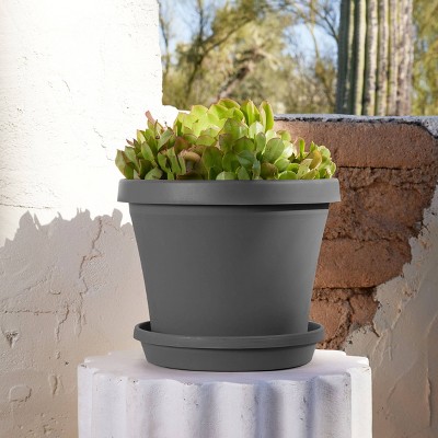 Bloem 14-inch Charcoal Gray Round Resin Planter