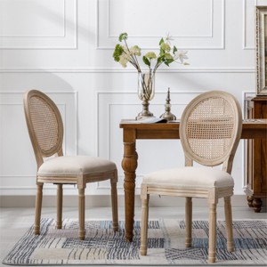 SEVOBAL Dining Chairs Set of 2 French Style Solid Wood Frame Linen Fabric Rattan Backrest Comfortable Cushioned Seating, Beige, 22.05"*19.29"*37.8" - 1 of 4